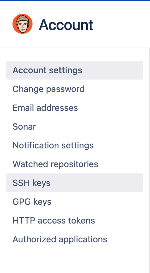 SSH keys menu