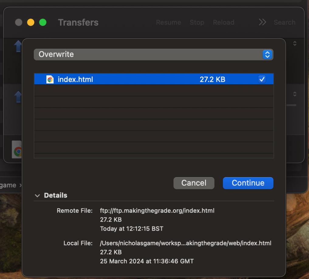 Upload files and overwrite