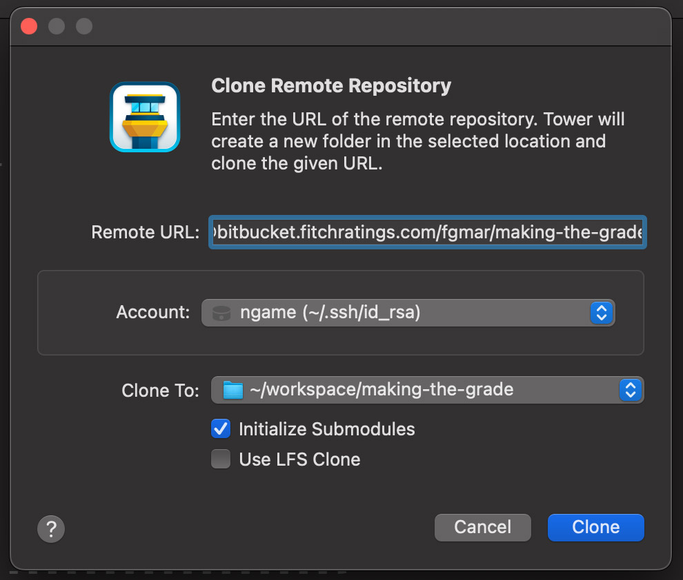 Git Tower add remote URL and folder