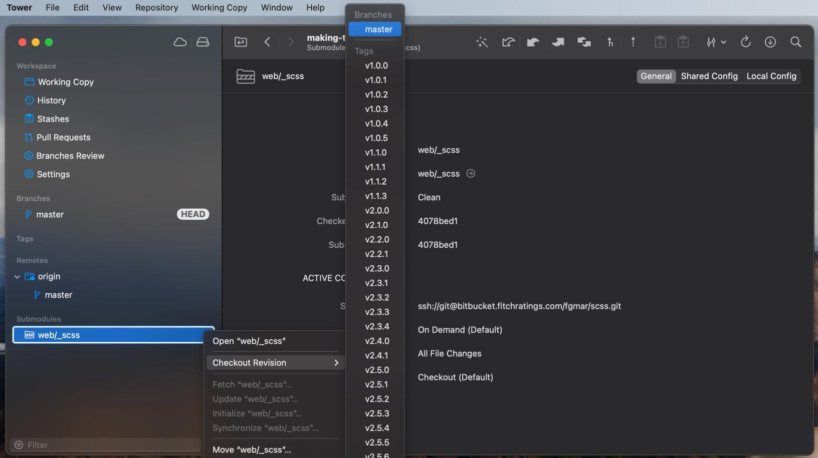 Git Tower checkout submodule master