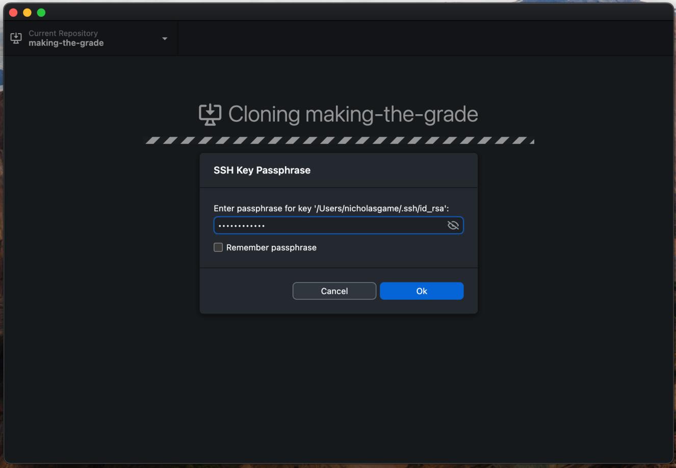 Github Desktop add passphrase to use your ssh key
