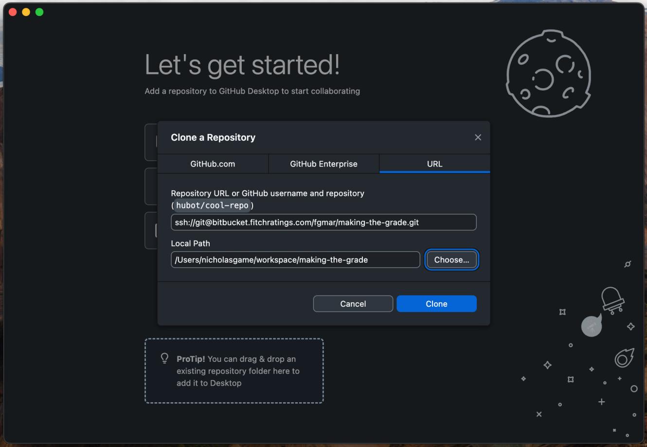 Github Desktop add URL and path for cloning